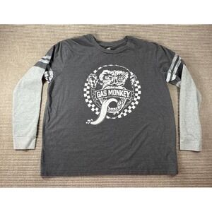 Gas Monkey Garage Mens XL Graphic Long Sleeve Layered Thermal Tee Charcoal Grey